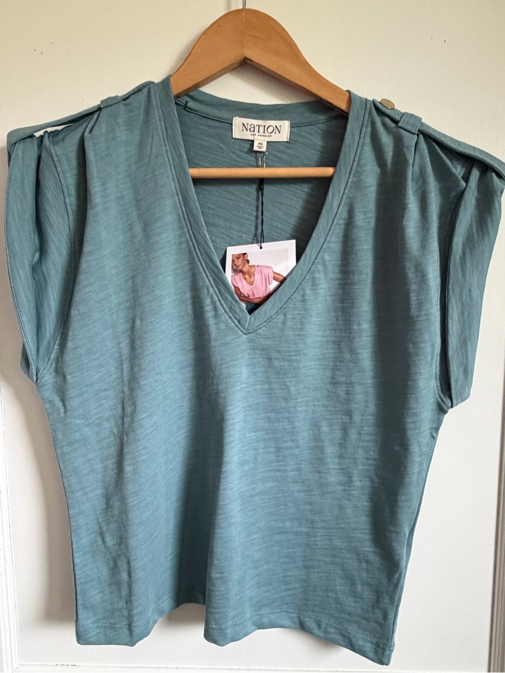 Nation LA Blue V-Neck Shoulder-Button Top - Picture 2 of 7
